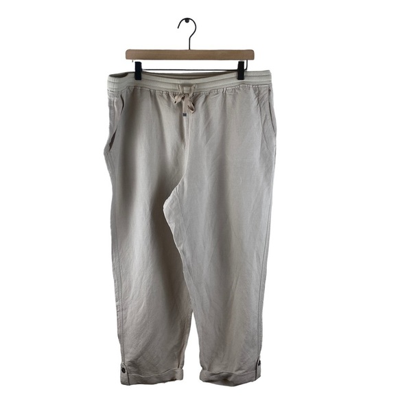 J. JILL Linen Pull On Pants Cropped Rolled Cuffs Pockets Beach Coastal - Picture 1 of 9